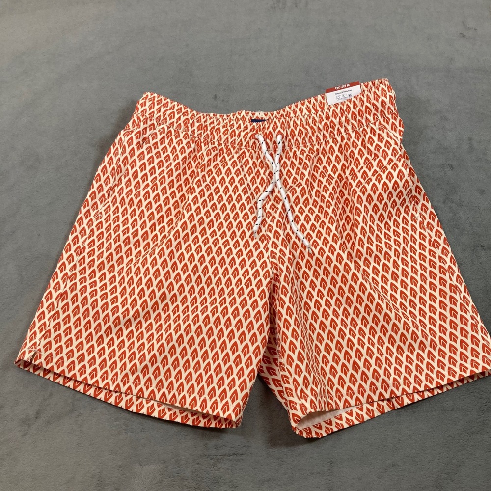 George Mens Swim Trunks Ivory Orange Geometric Above The Knee QuickDry UPF 50+ M